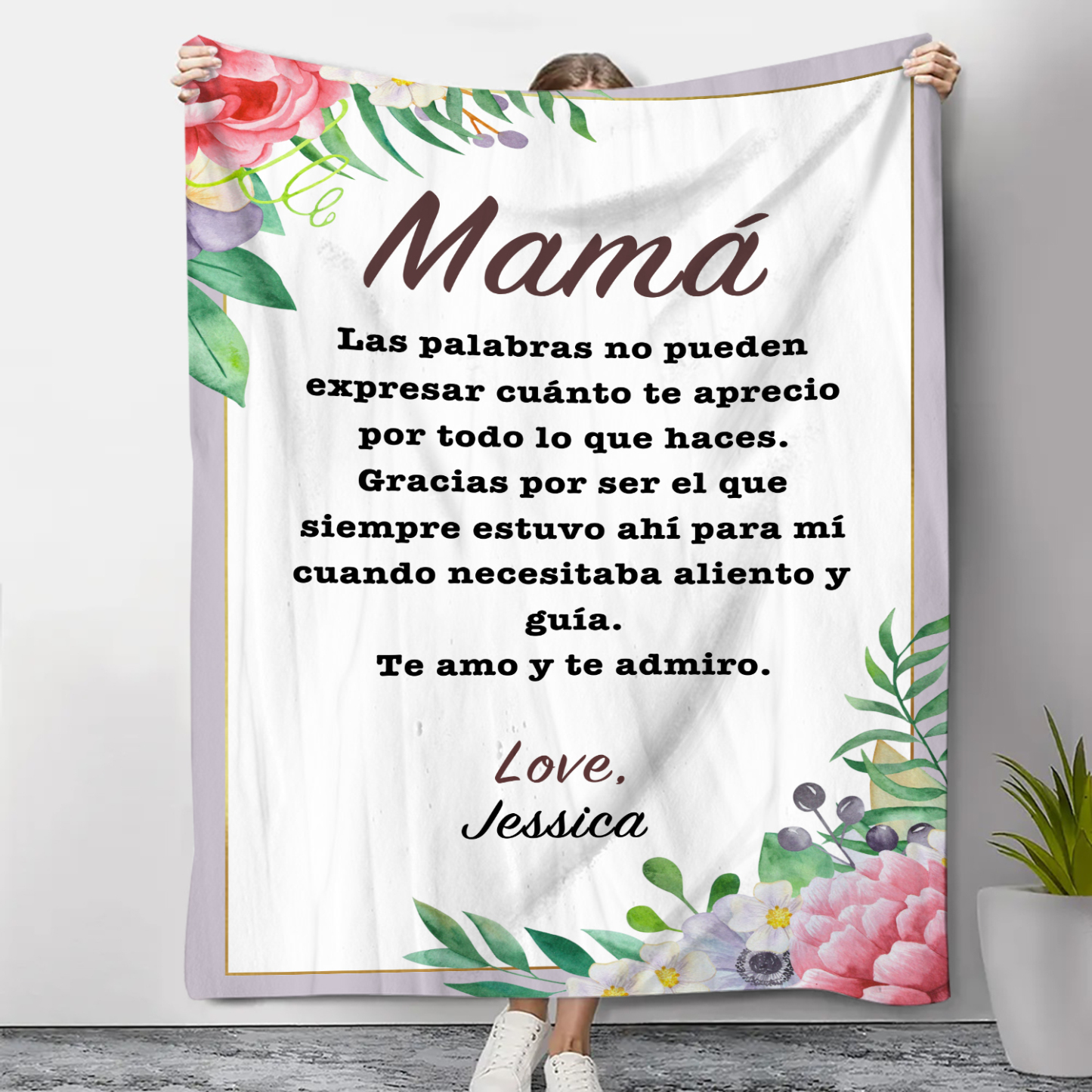 A mi mamá-Manta de buen calidad con frase amoroso y personalizada con 1 nombre-Jessemade ES
