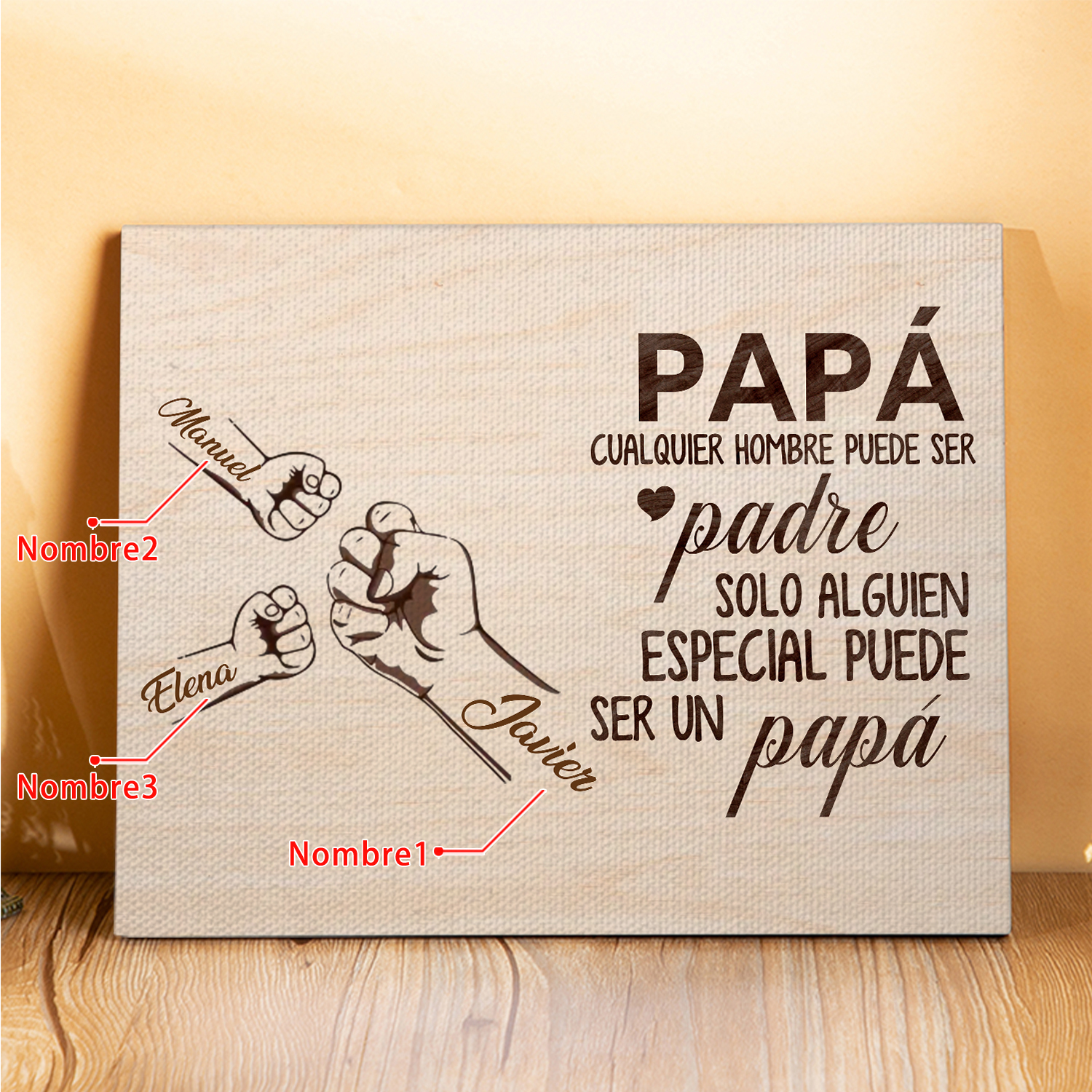 A mi papá - Lámina 2-6 nombres personalizados marco de madera puño con puño-Jessemade ES