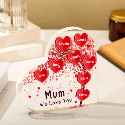 A mi mamá/abuela-Placa de acrílico "Corazones" en forma de corazón 8 nombres y 1 texto personalizados-Jessemade ES