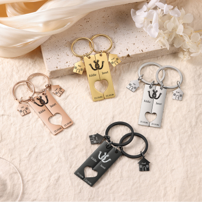 Llavero para pareja herradura 2 letras, 2 nombres personalizados con fecha dije de casa-Jessemade ES