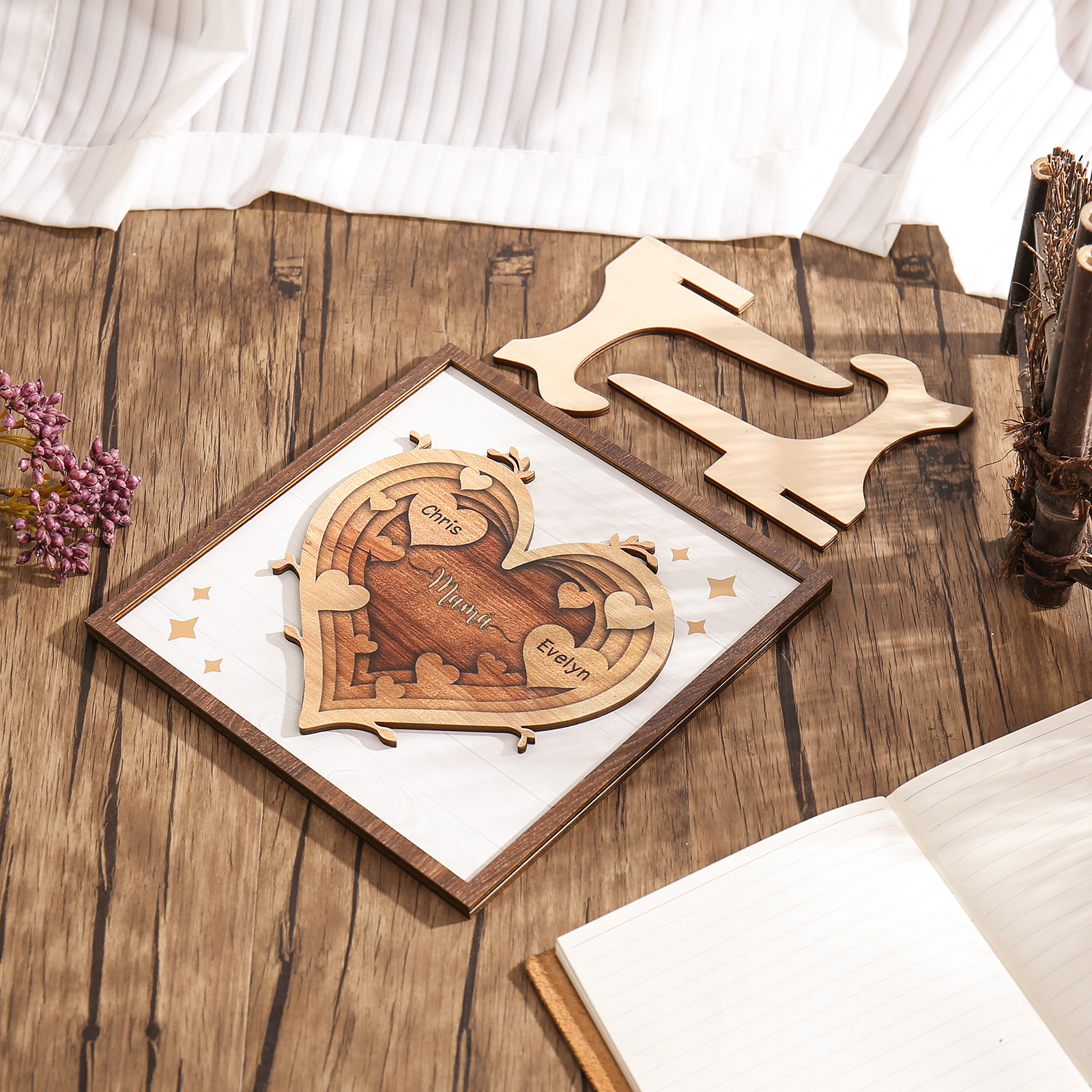 A mi mamá-Adorno 2-6 nombres personalizados decoración de madera de corazón-Jessemade ES