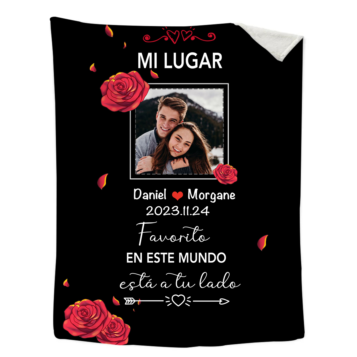 Pareja-Manta de buen calidad de foto personalizada con nombres y fecha-Jessemade ES