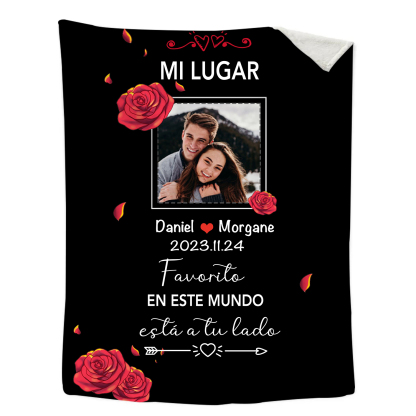 Pareja-Manta de buen calidad de foto personalizada con nombres y fecha-Jessemade ES
