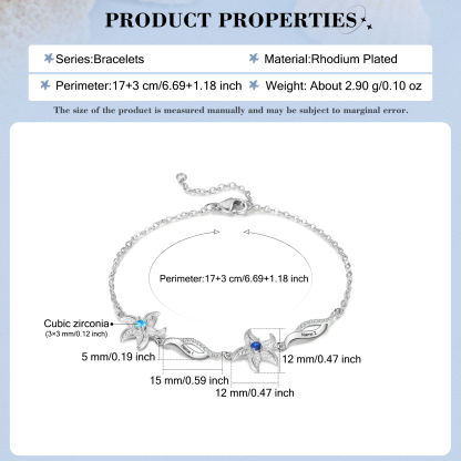 Pulsera con dije de estrella de mar para mujer personalizada con 2 nombres y 2 piedras de nacimiento-Jessemade ES