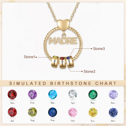 Collar con colgante de "MADRE" con 3 nombres y 3 piedras de nacimiento personalizados | Jessemade-Jessemade ES