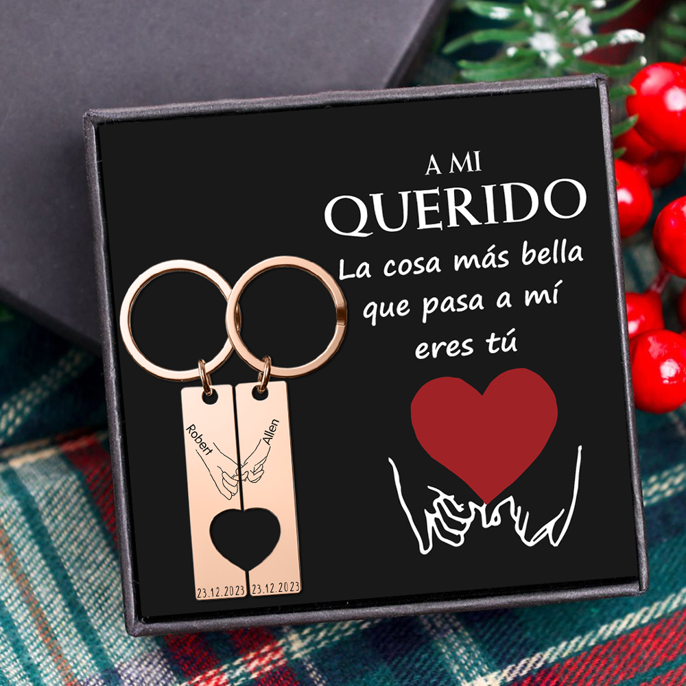 A mi querido-Llavero con corazón encajado para pareja pinky swear 2 nombres personalizados con fecha-Jessemade ES