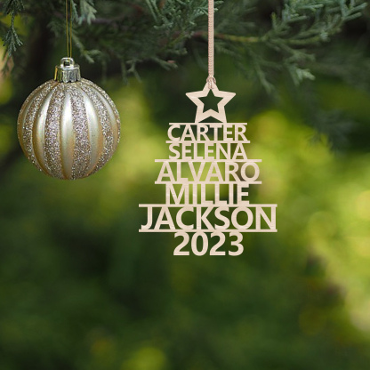 Navidad-Ornamento navideño de madera árbol de nombres con 5 nombres y año personalizados