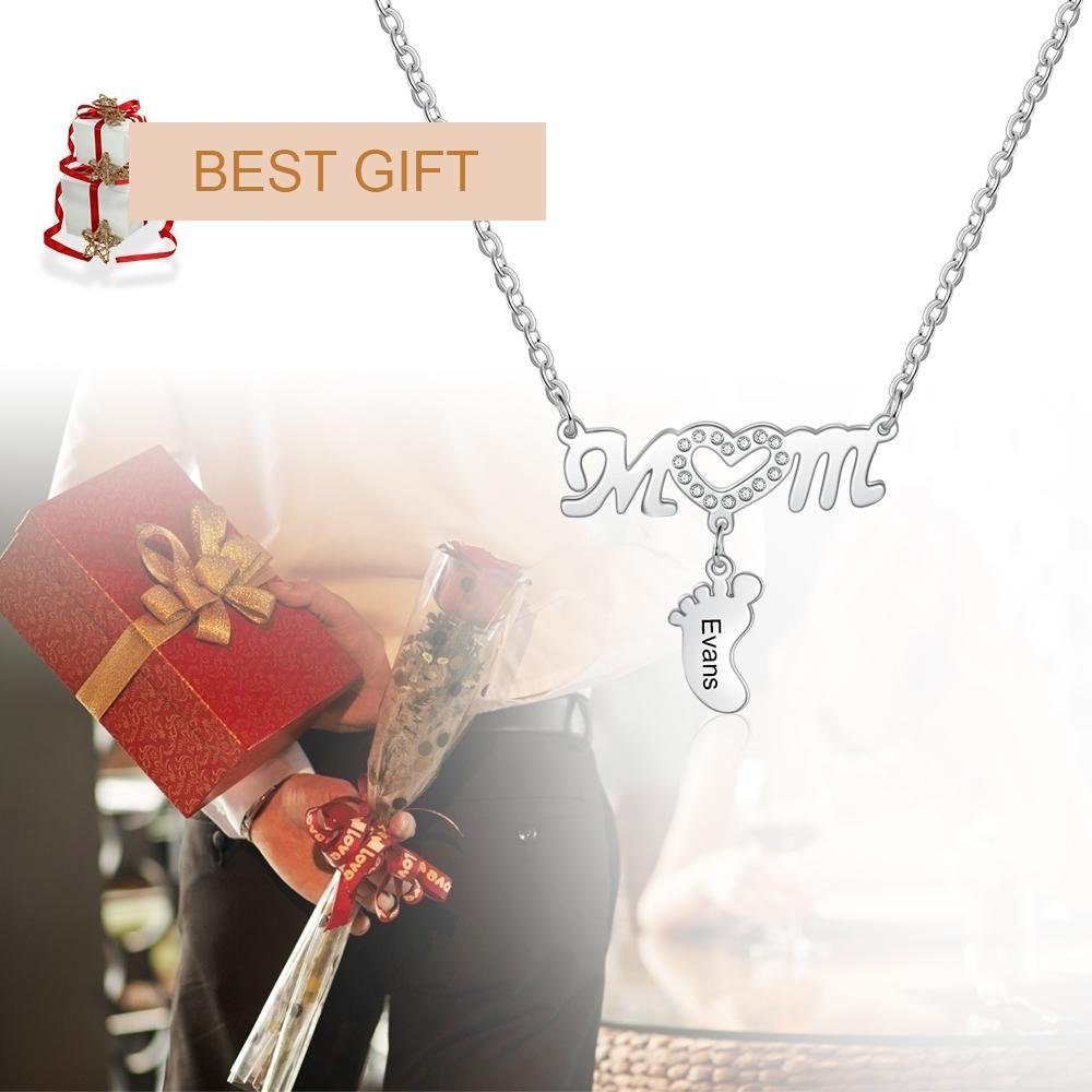 Collar "MoM" con colgante de huella personalizada con 1 nombre-Jessemade ES