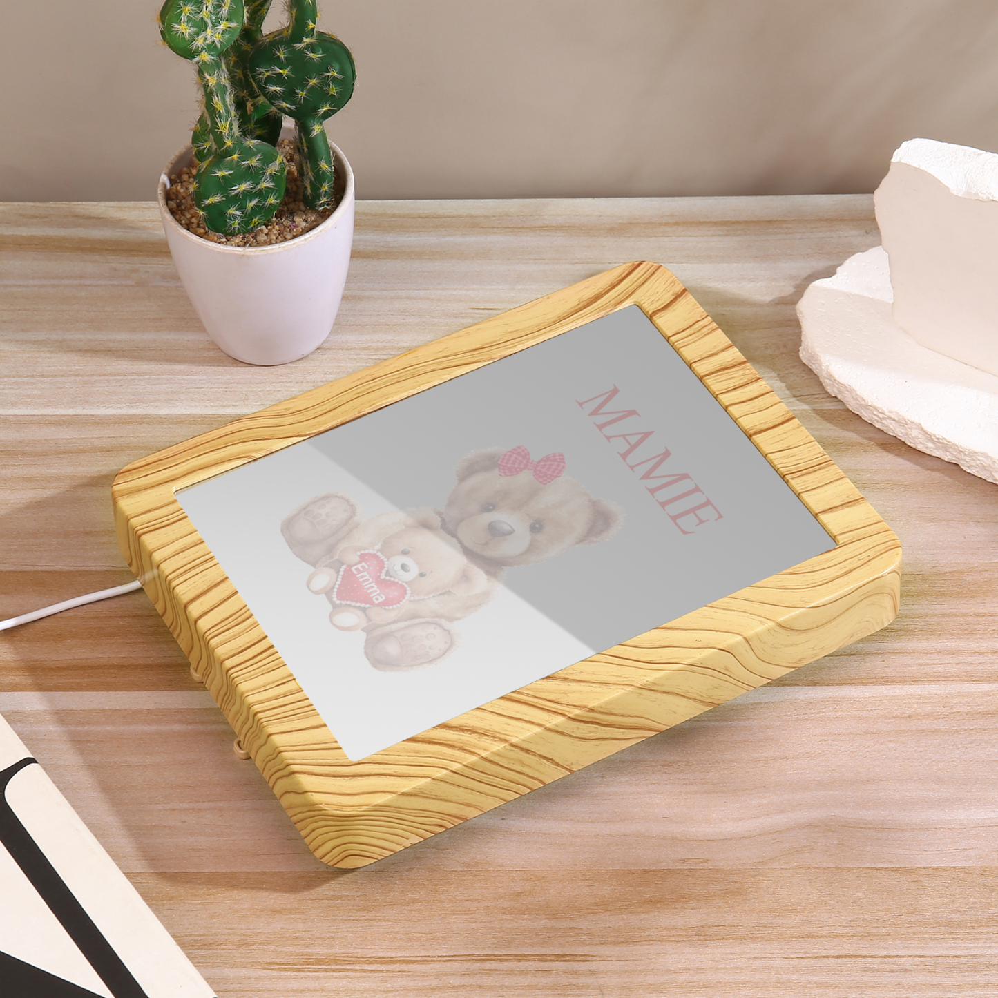 Marco/Espejo con LED Multifuncional Familia de Osos 1-4 Nombres Personalizados con 1 Texto-Jessemade ES