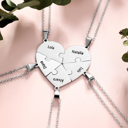 Collares de corazón 5 piezas de rompecabezas 5 nombres personalizados-Jessemade ES