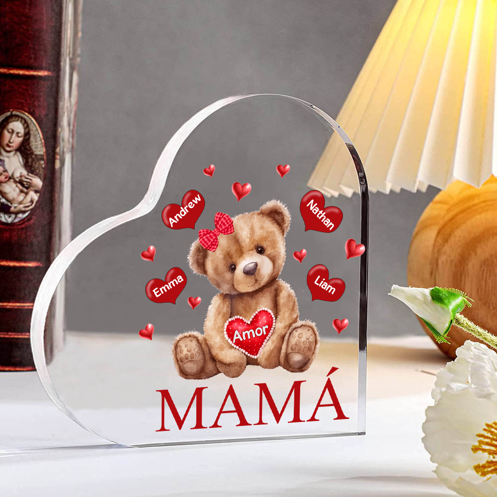 A mi mamá/abuela-Placa de acrílico "Nosotros" en forma de corazón 4 nombres y 1 texto personalizados-Jessemade ES
