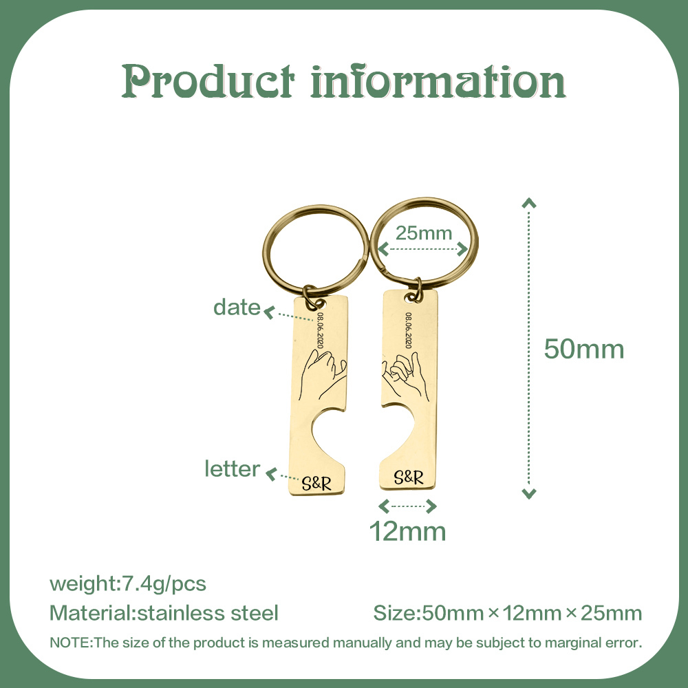 A mi querido-Llavero con corazón encajado para pareja pinky swear 2 letras personalizadas con fecha-Jessemade ES