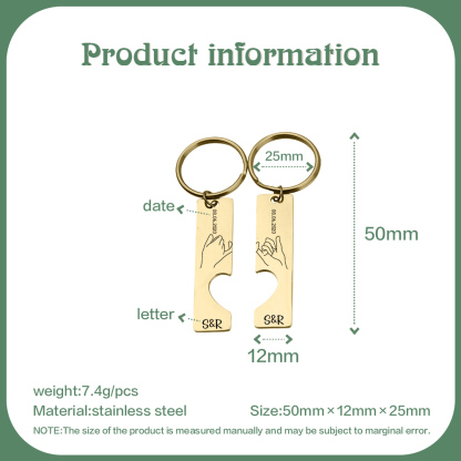 A mi querido-Llavero con corazón encajado para pareja pinky swear 2 letras personalizadas con fecha-Jessemade ES
