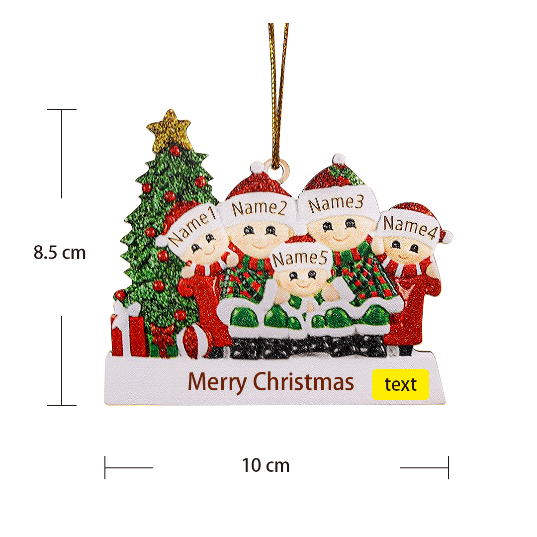 Navidad-Ornamentos Navideños de Madera Familia de 5 nombres Personalizados con Texto