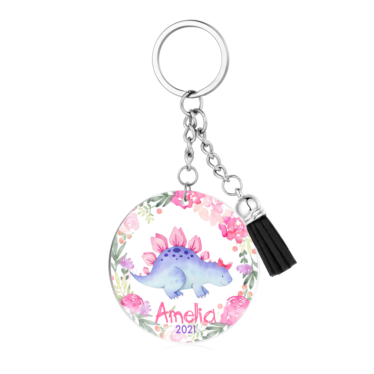 Llavero redondo de acrílico con animales para niñit@s personalizado con 1 nombre y año-Jessemade ES