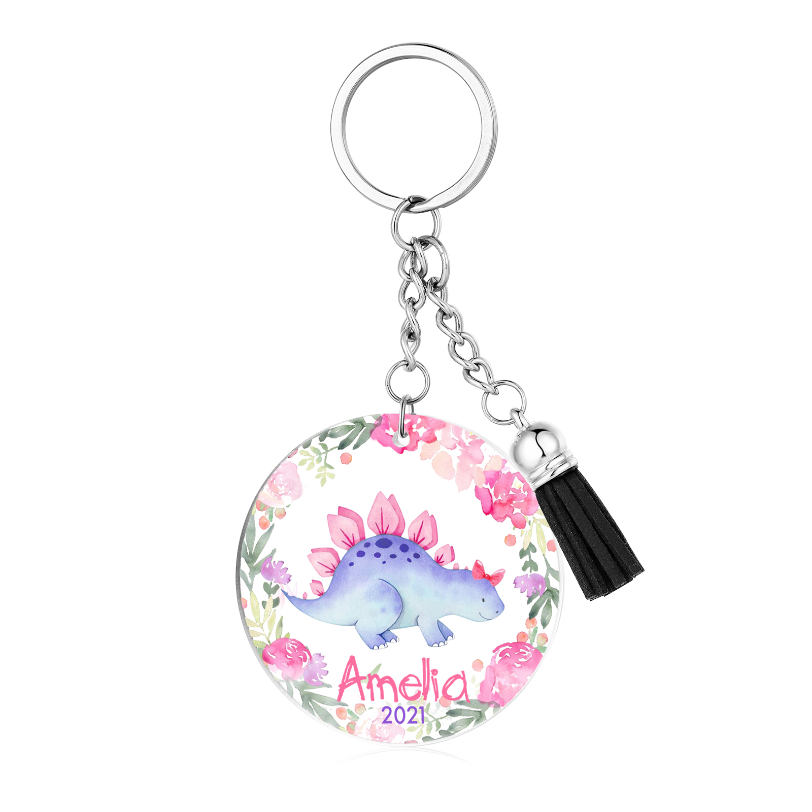 Llavero redondo de acrílico con animales para niñit@s personalizado con 1 nombre y año-Jessemade ES