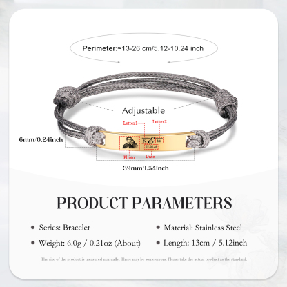 Pulseras de cuerda con placa personalizada con 2 letras, fecha y foto-Jessemade ES