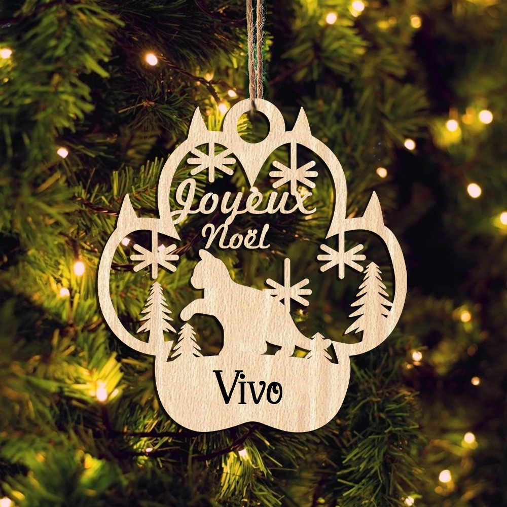 Navidad-Ornamento navideño de pata de gato con 1 nombre personalizado