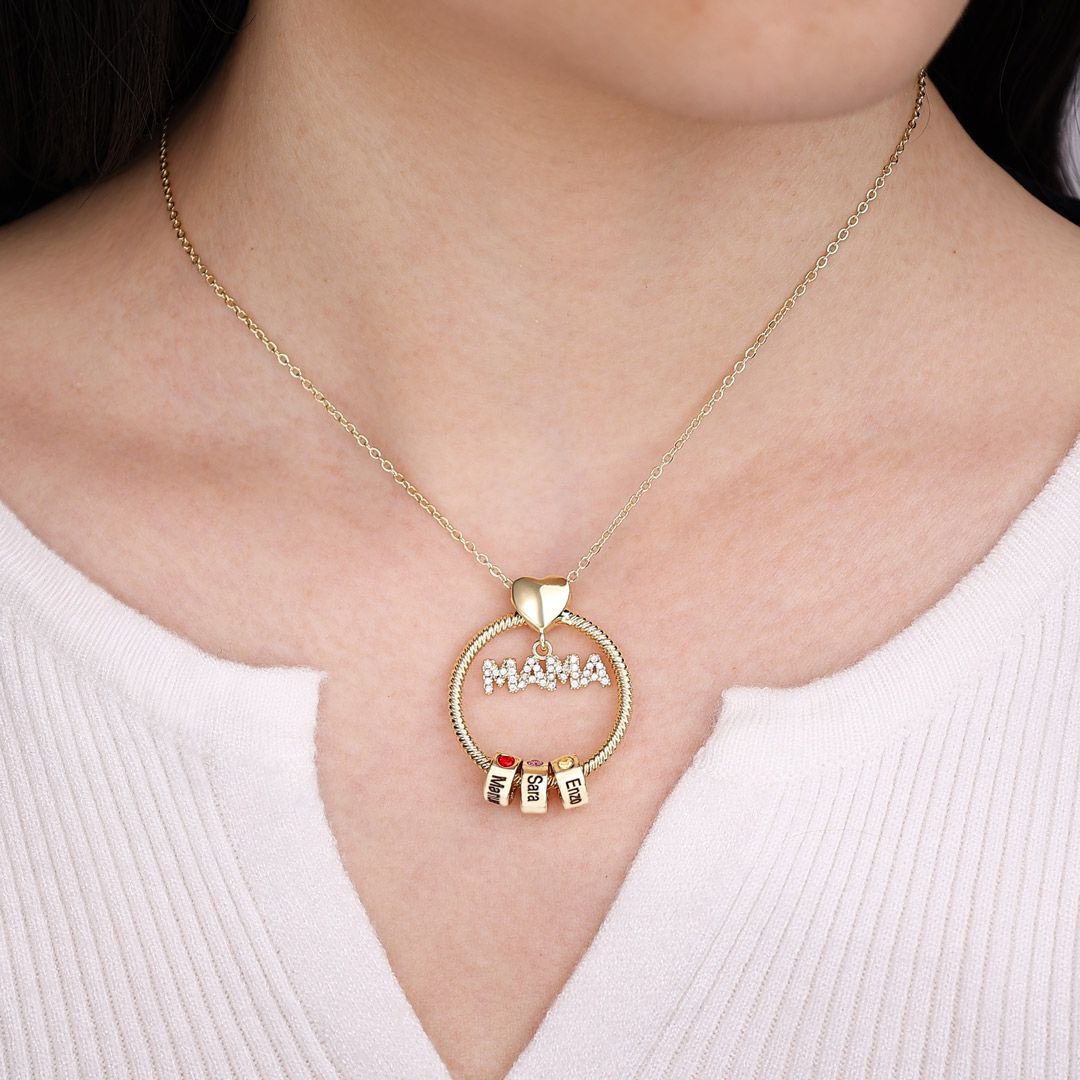 Collar 1-5 nombres y piedras de nacimiento personalizados con colgante de "MAMÁ" color oro | Jessemade-Jessemade ES