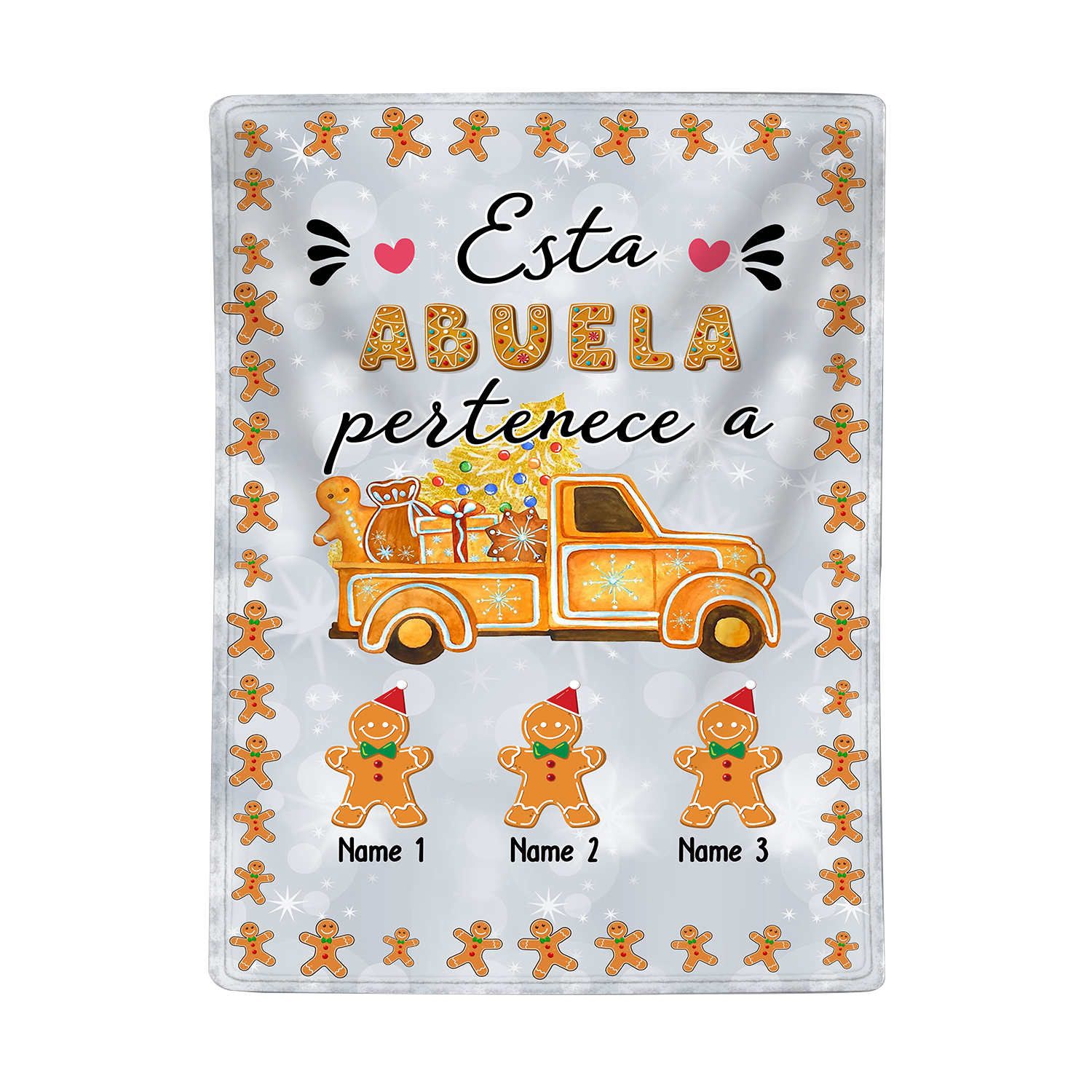 A mi abuela-Manta de buen calidad de Navidad hombres de jengibre personalizada con 3 nombres-Jessemade ES