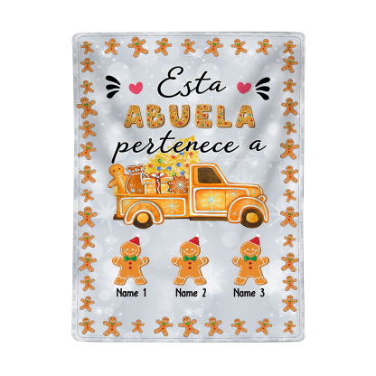 A mi abuela-Manta de buen calidad de Navidad hombres de jengibre personalizada con 3 nombres-Jessemade ES