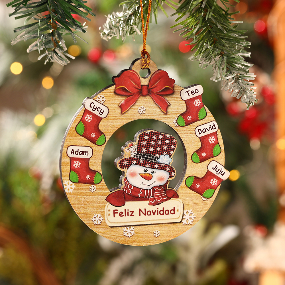 Navidad-Ornamentos Navideños de Madera Muñecos de Nieve y Calcetines 5 Nombres con Texto Personalizados-Jessemade ES