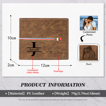 Cartera, billetera personalizada con 1 foto, 1 nombre y 1 letra monedero para hombre-Jessemade ES