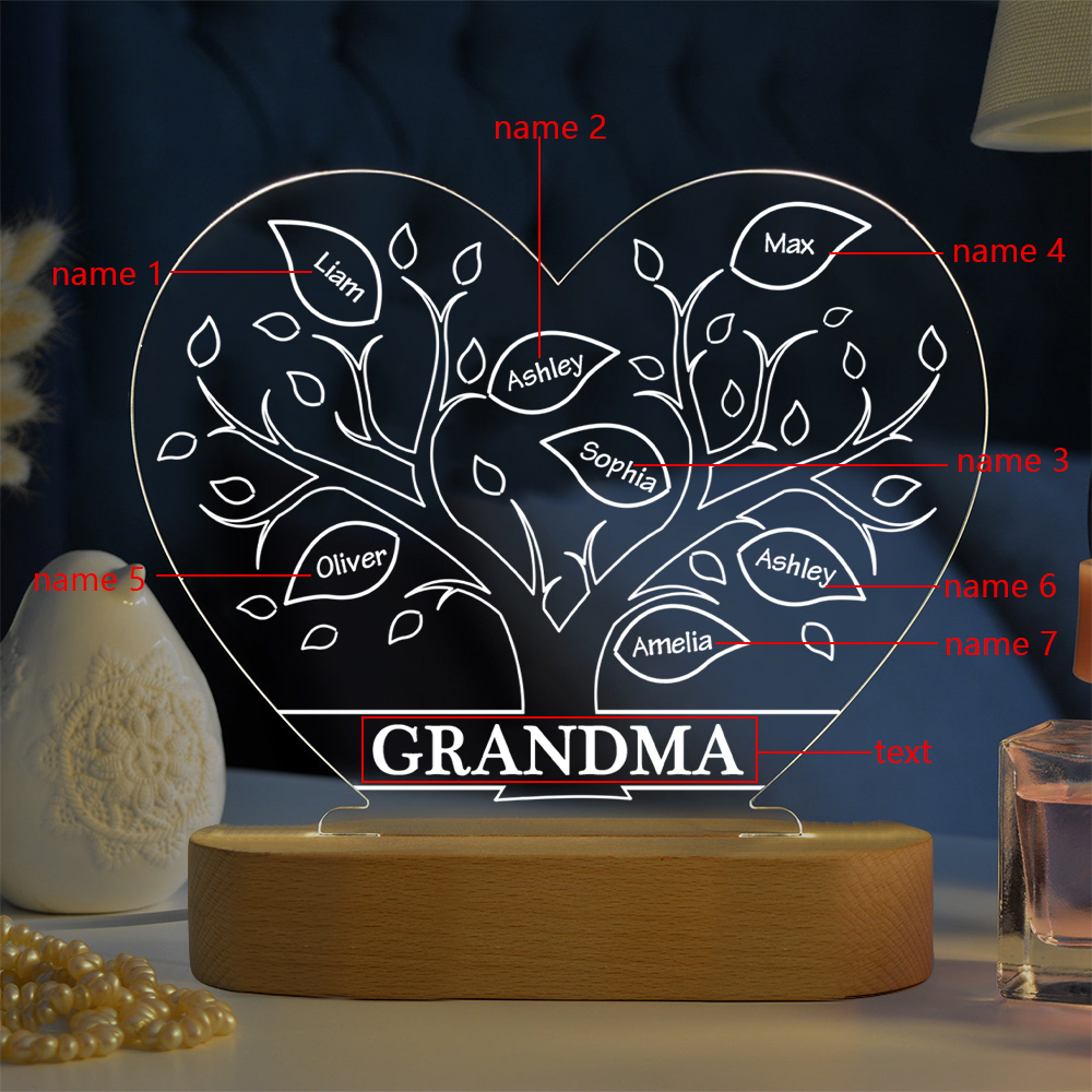 A mi mamá/abuela-Lámpara Personalizada con 2-8 Nombres y Texto "árbol de la vida" 3D Ilusión Luz de Noche-Jessemade ES
