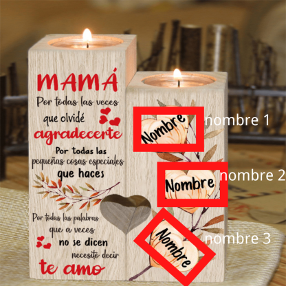 A mi madre-Candelero de madera de dos piezas sin candela 3 nombres personalizados
