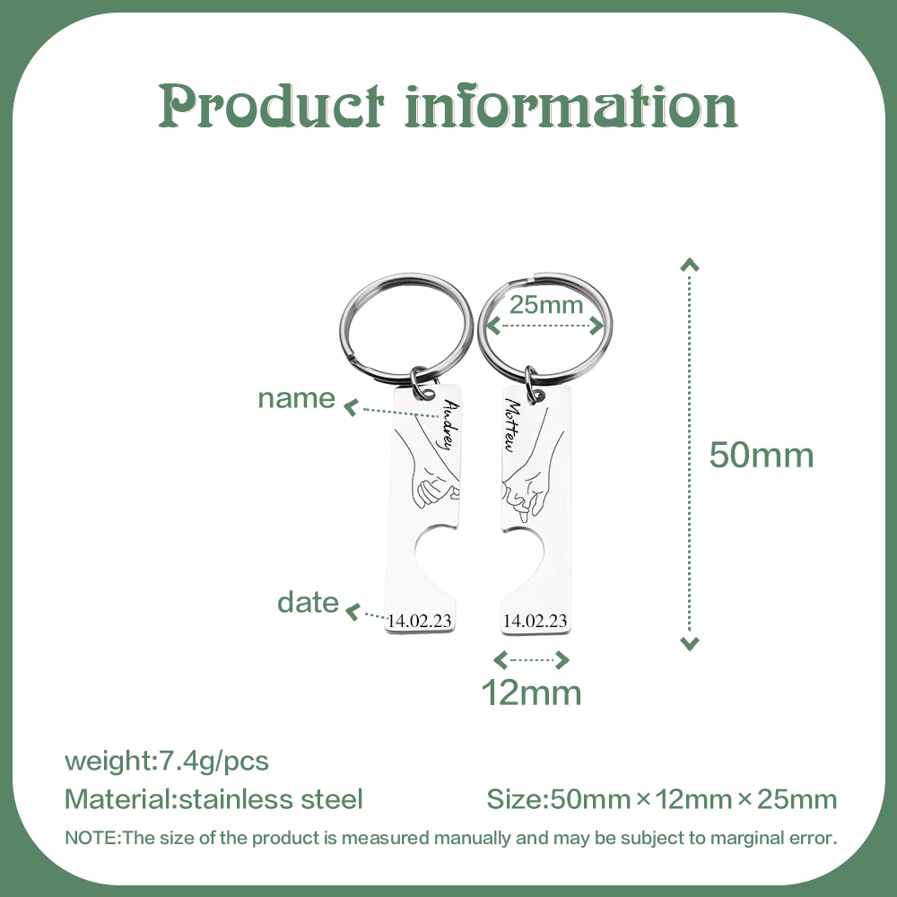 Llavero con corazón encajado para pareja pinky swear 2 nombres personalizados con fecha-Jessemade ES