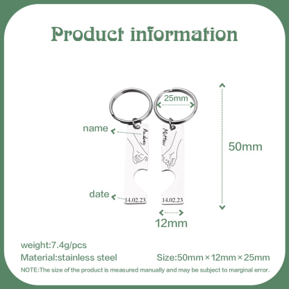 Llavero con corazón encajado para pareja pinky swear 2 nombres personalizados con fecha-Jessemade ES