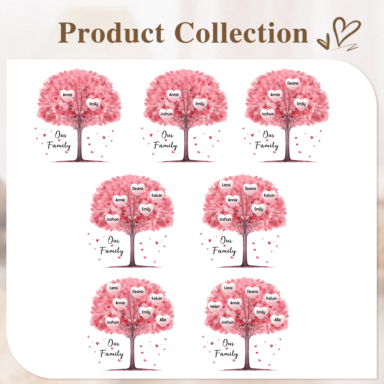 Florero con base de cerámica árbol de corazones 2-8 nombres personalizados con texto decoración del hogar-Jessemade ES