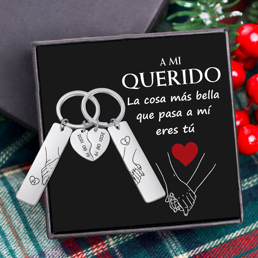 A mi querido-Llavero para pareja mano a mano 2 letras personalizadas con fecha-Jessemade ES