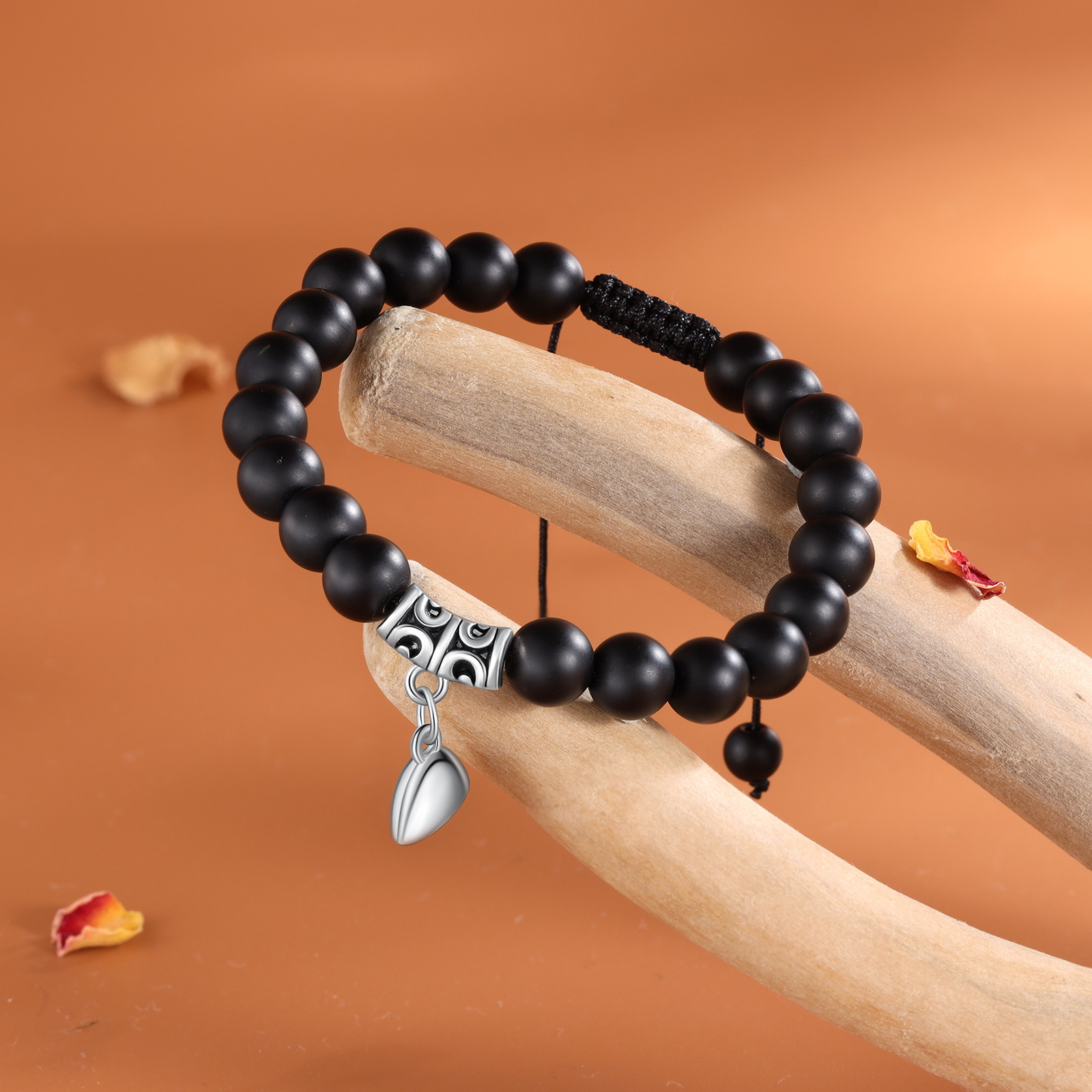 Pulseras de cuerda y piedras para pareja con dije de corazón magnético-Jessemade ES