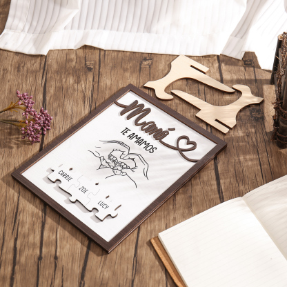 A mi mamá-Adorno 2-6 nombres y 1 texto personalizados decoración de madera rompecabezas-Jessemade ES