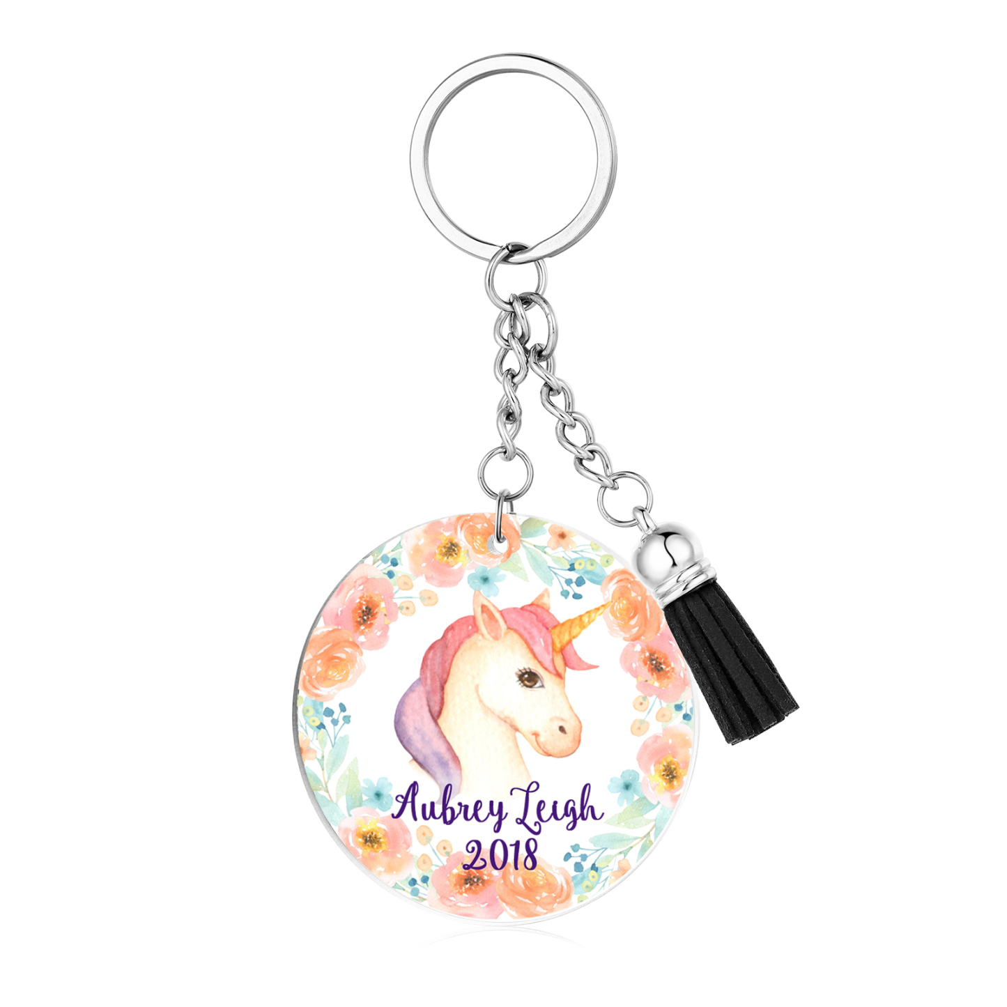 Llavero redondo de acrílico con animales para niñit@s personalizado con 1 nombre y año-Jessemade ES