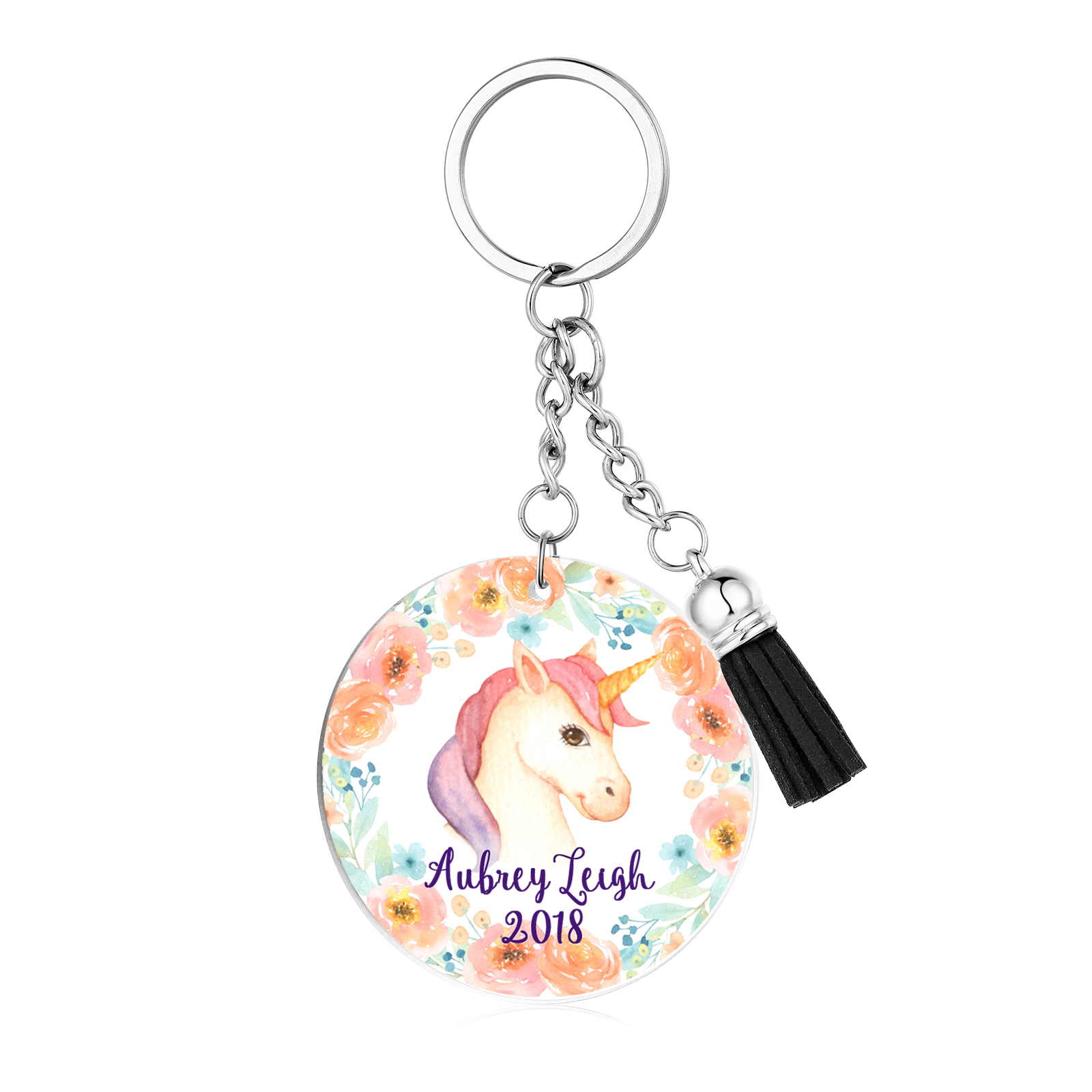 Llavero redondo de acrílico con animales para niñit@s personalizado con 1 nombre y año-Jessemade ES