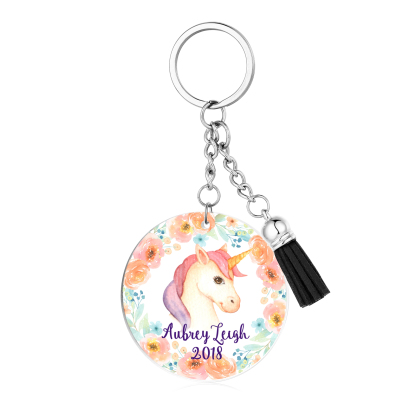 Llavero redondo de acrílico con animales para niñit@s personalizado con 1 nombre y año-Jessemade ES