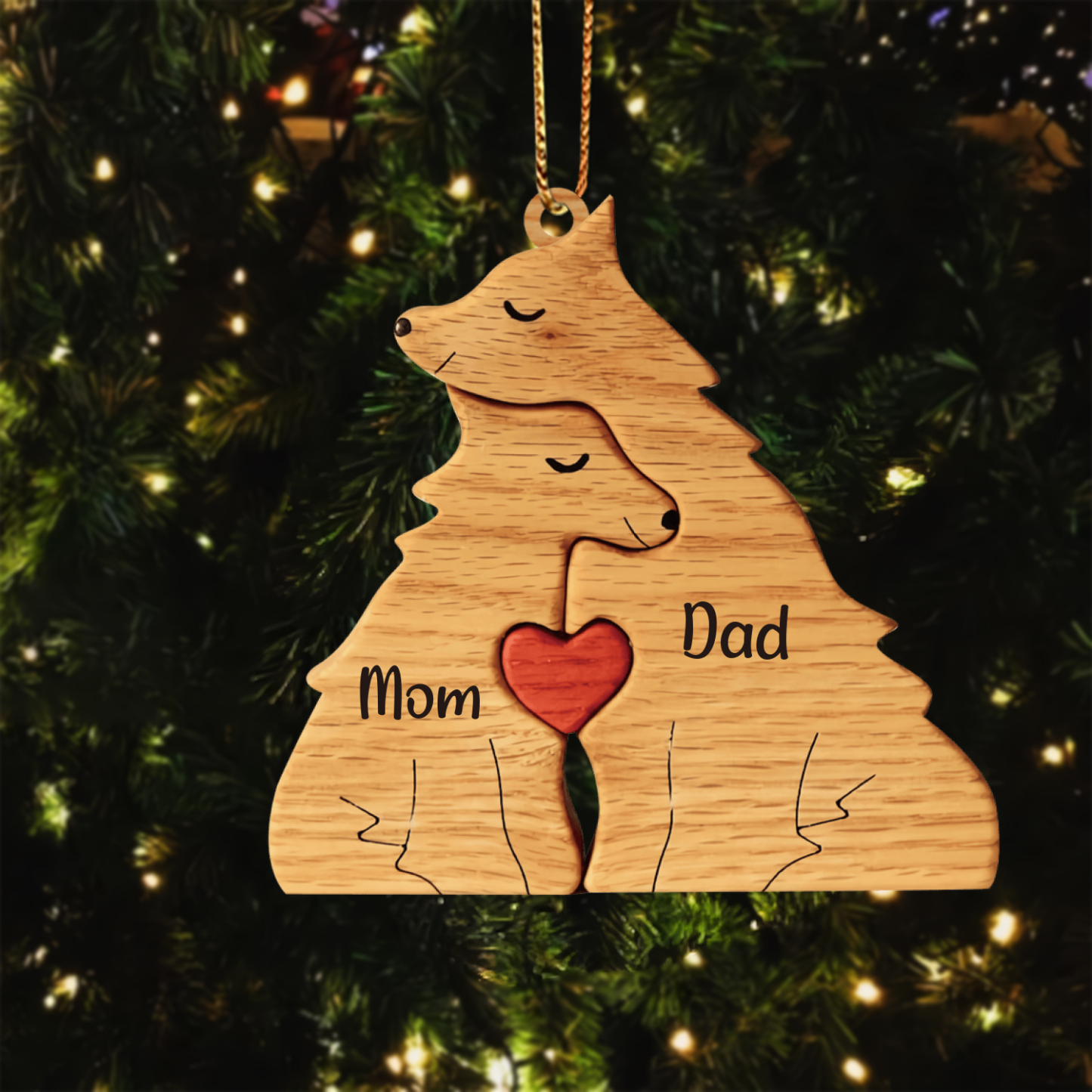 Navidad-Ornamento muñecos navideño de madera familia de zorros 2 nombres personalizados adorno del árbol-Jessemade ES