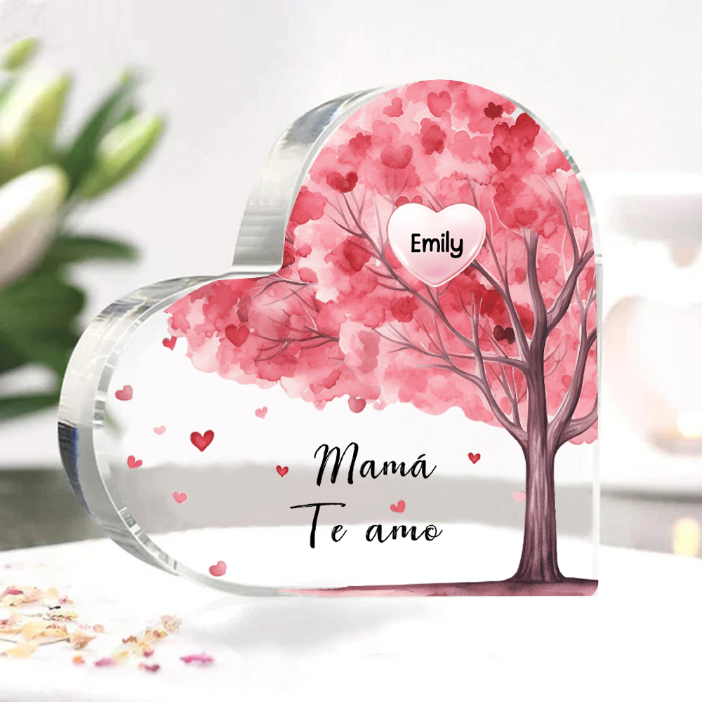 A mi mamá/abuela-Placa de acrílico "Árbol" en forma de corazón 1 nombre y 1 texto personalizados-Jessemade ES