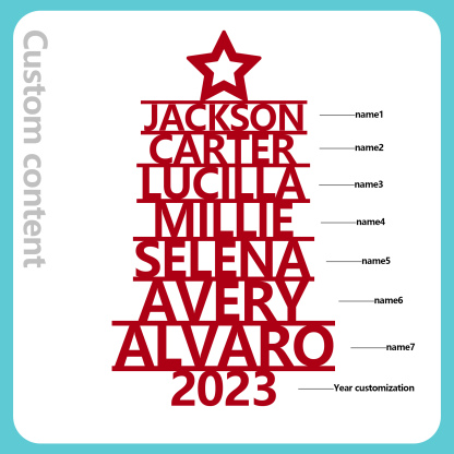 Navidad-Ornamento navideño de madera árbol de nombres con 7 nombres y año personalizados