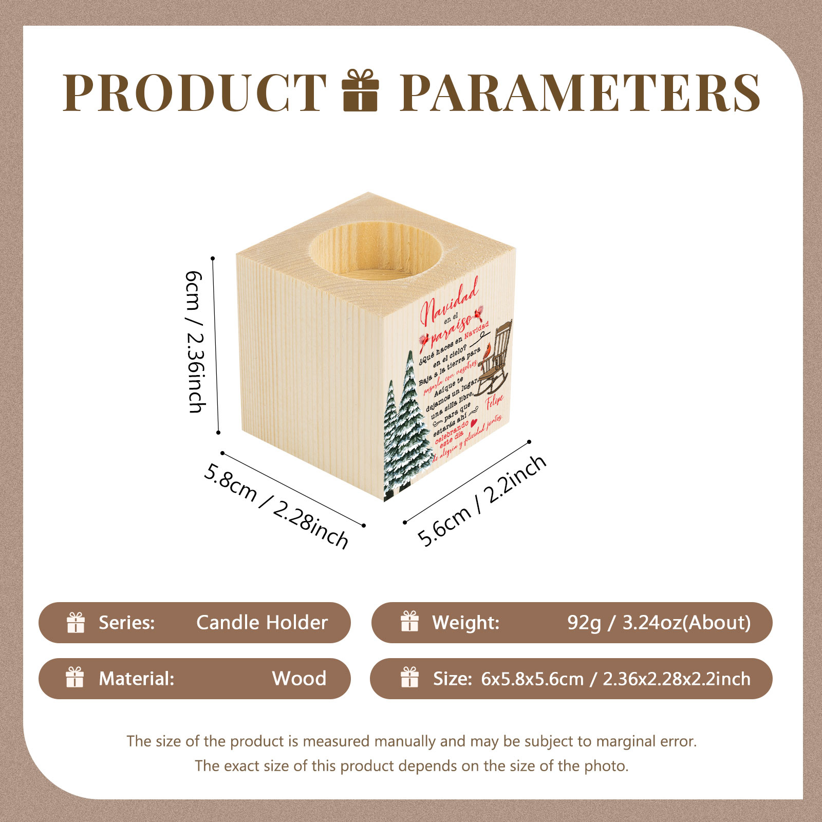 Navidad en el paraíso-Candelero en memoria de ser querido personalizado con nombre de madera sin vela-Jessemade ES