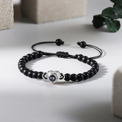 Pulsera de turquesa negra sintética con proyección de foto en color con dije de corazón pulsera ajustable-Jessemade ES
