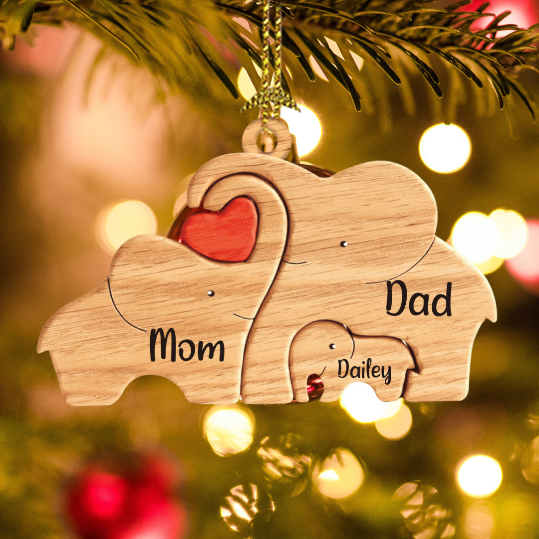 Navidad-Ornamento muñecos navideño de madera familia de elefantes 3 nombres personalizados adorno del árbol-Jessemade ES