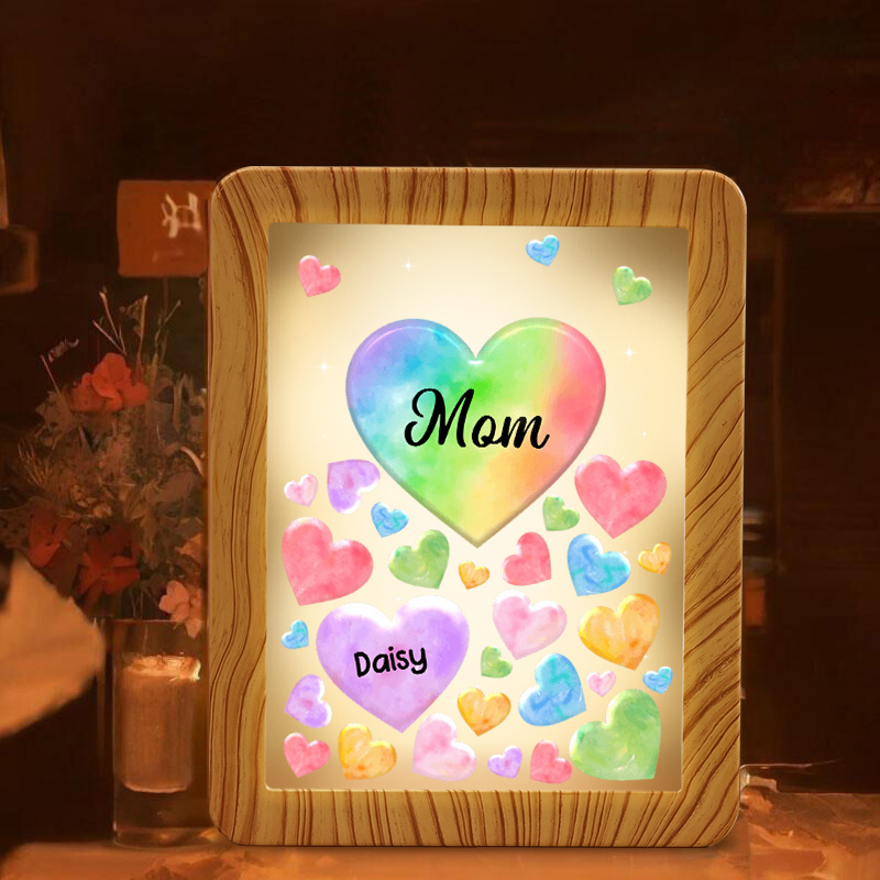 Marco/Espejo con LED Multifuncional Corazones 1-7 Nombres Personalizados con 1 Texto-Jessemade ES