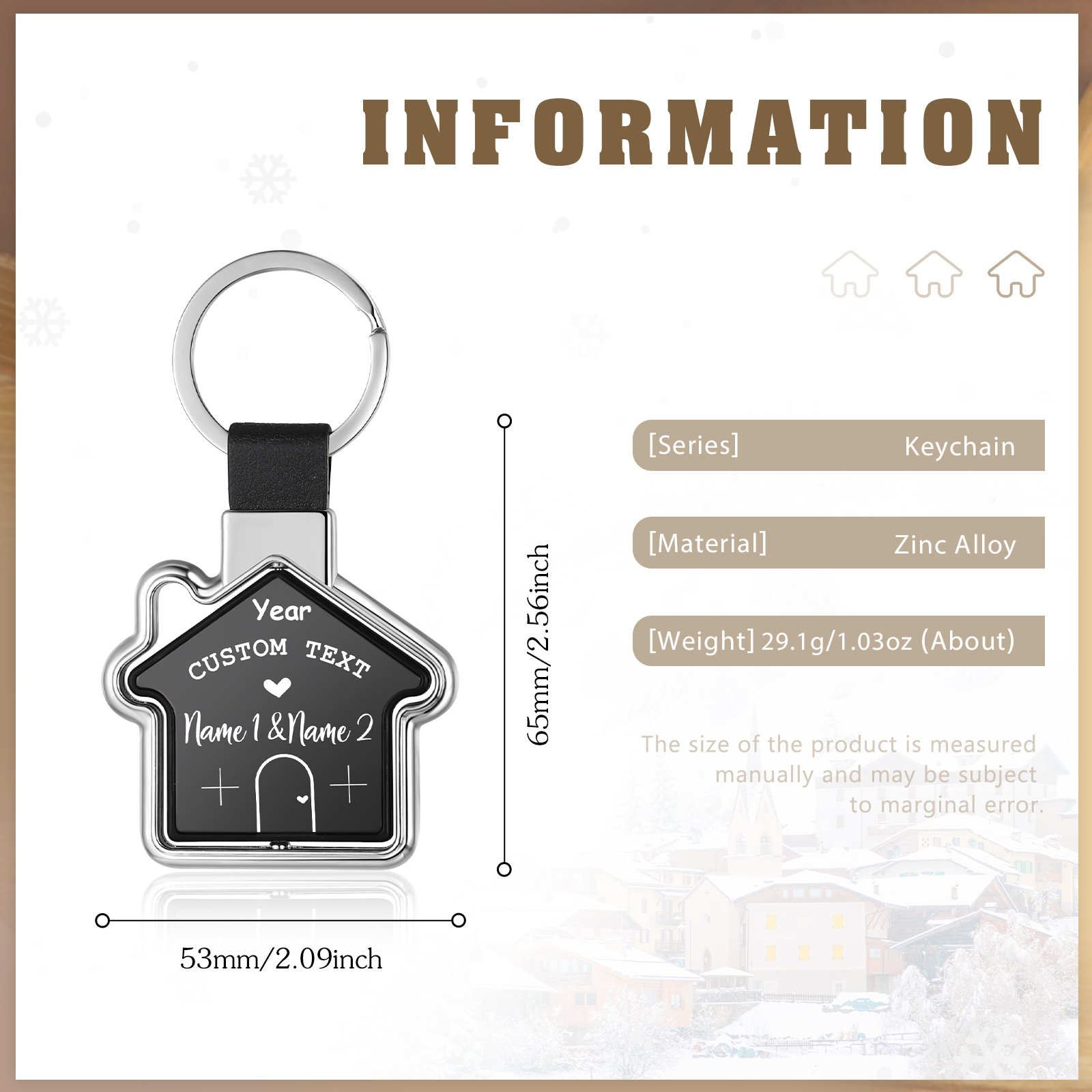 Dulce casa-Llavero en forma de casa personalizado con 2 nombres, 1 texto y año-Jessemade ES