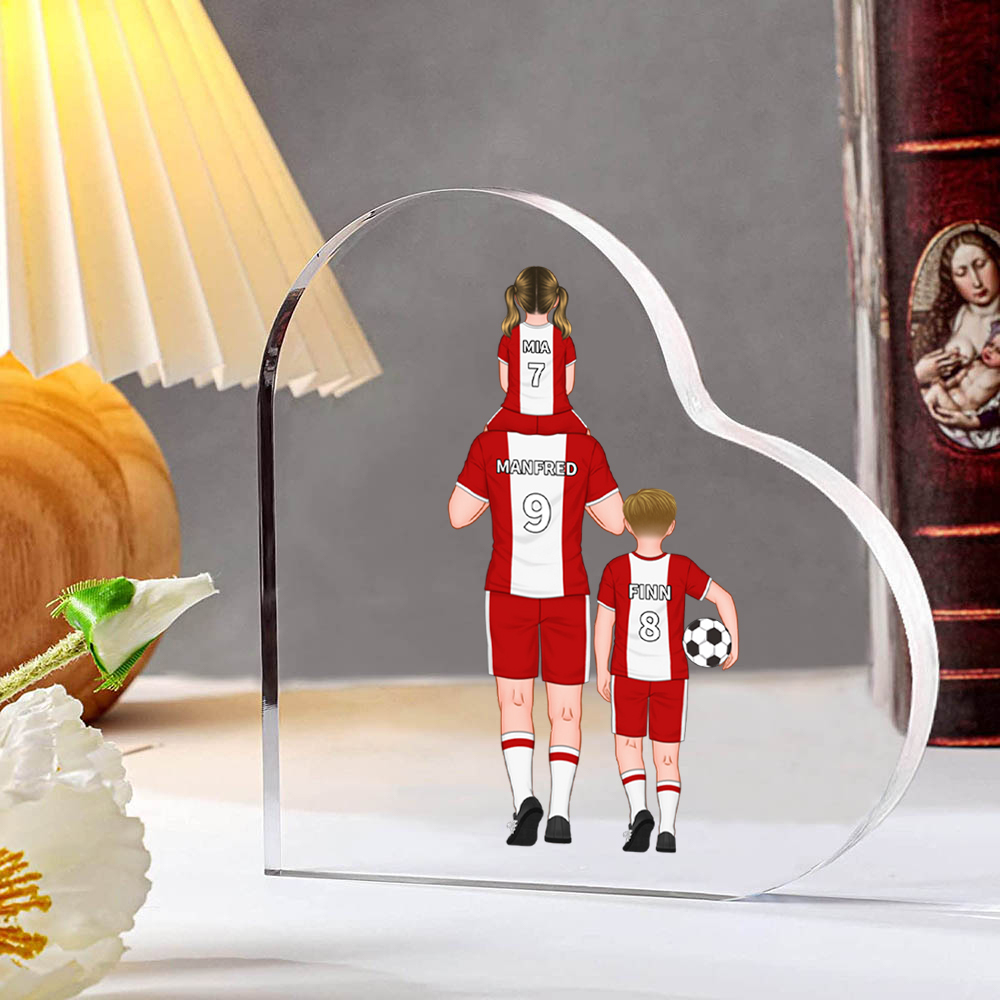 Placa de acrílico en forma de corazón fútbol con 2-4 nombres y números personalizados
