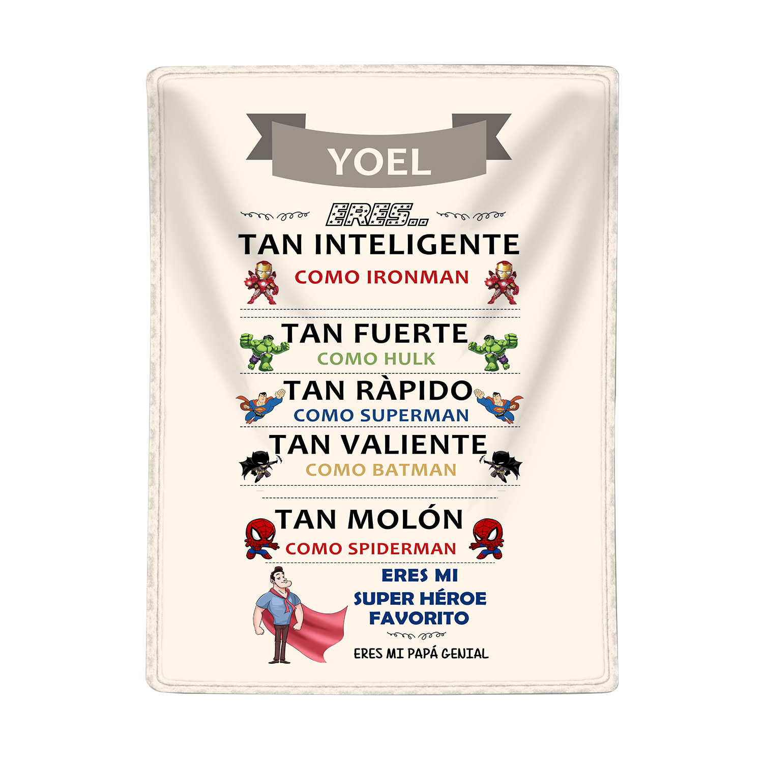 A mi padre-Manta de buen calidad eres mi héroe y personalizada con 1 nombre-Jessemade ES