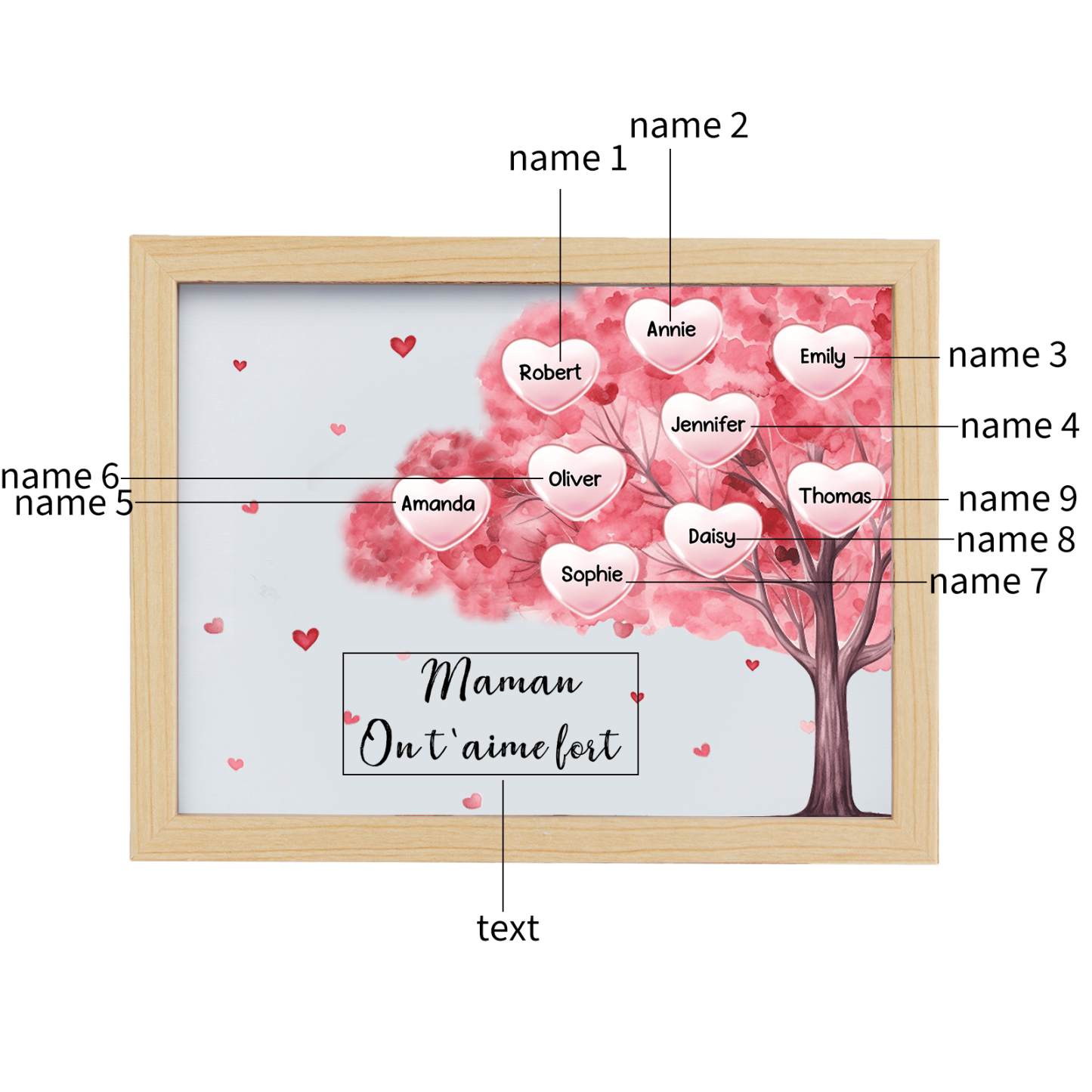 Marco con LED Árbol de la Vida 1-10 Nombres Personalizados con 1 Texto-Jessemade ES