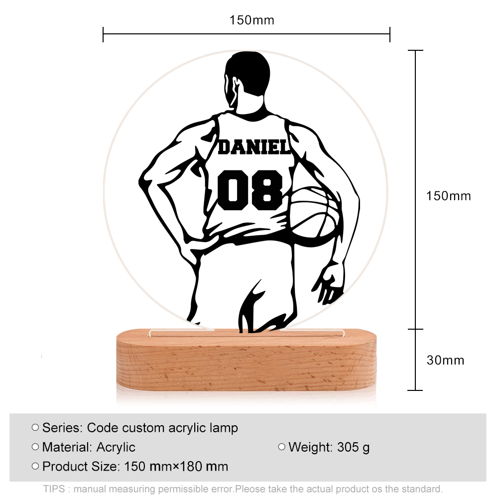Lámpara Ilusión 3D Luz de Noche LED Baloncesto con Nombre y Número Personalizados-Jessemade ES